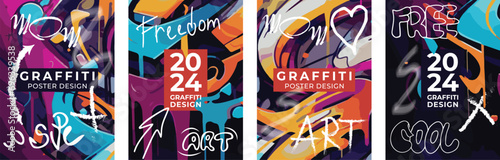 Vector illustration in graffiti style. Banner, poster, flyer, cover template. Set of vector posters. Wall art, drawing on the wall. Vector template, design elements.