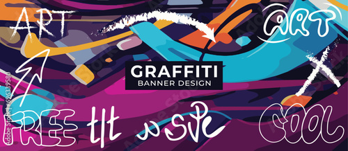 Vector illustration in graffiti style. Banner, poster, flyer, cover template. Set of vector posters. Wall art, drawing on the wall. Vector template, design elements.