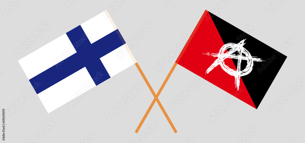 Crossed flags of Finland and anarchy. Official colors. Correct proportion