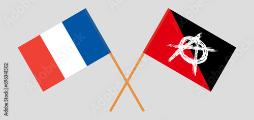 Crossed flags of France and anarchy. Official colors. Correct proportion