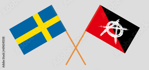 Crossed flags of Sweden and anarchy. Official colors. Correct proportion