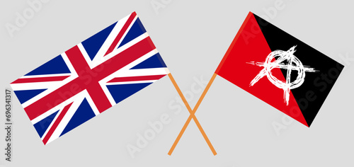 Crossed flags of United Kingdom and anarchy. Official colors. Correct proportion