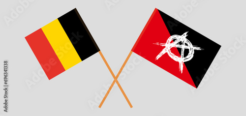 Crossed flags of Belgium and anarchy. Official colors. Correct proportion