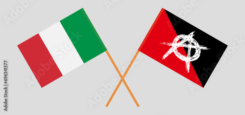 Crossed flags of Italy and anarchy. Official colors. Correct proportion