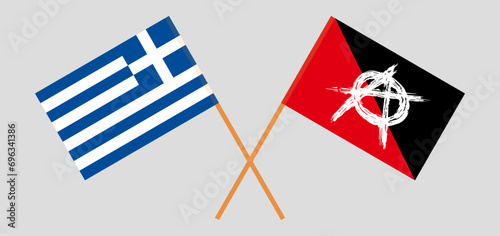 Crossed flags of Greece and anarchy. Official colors. Correct proportion