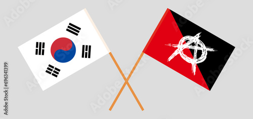 Crossed flags of South Korea and anarchy. Official colors. Correct proportion