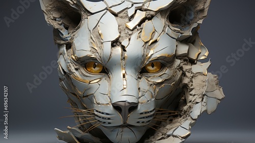 Leopard in kintsugi style. An animal sculpture made from broken fragments. photo