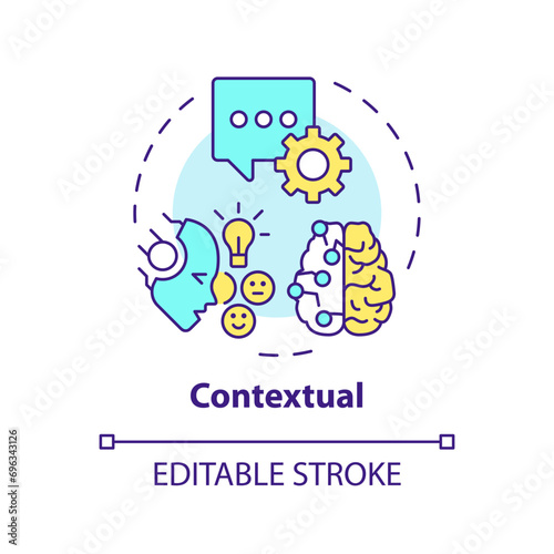 2D editable multicolor contextual icon, simple isolated vector, thin line illustration representing cognitive computing.