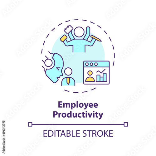 2D editable multicolor employee productivity icon, simple isolated vector, thin line illustration representing cognitive computing.