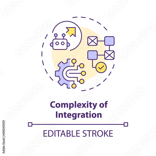 2D editable multicolor complexity of integration icon, simple isolated vector, thin line illustration representing cognitive computing.