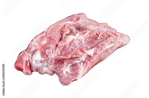 Raw piece of pork shoulder meat with spices Transparent background. Isolated.