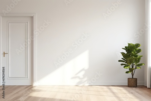 Essence of tranquility showcases simple yet elegant door standing as threshold to realms of peace and comfort. White room emanate sense of purity and calmness while gentle ambient light enhances