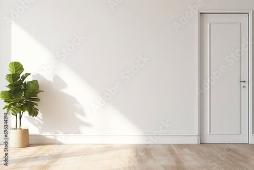 Essence of tranquility showcases simple yet elegant door standing as threshold to realms of peace and comfort. White room emanate sense of purity and calmness while gentle ambient light enhances photo