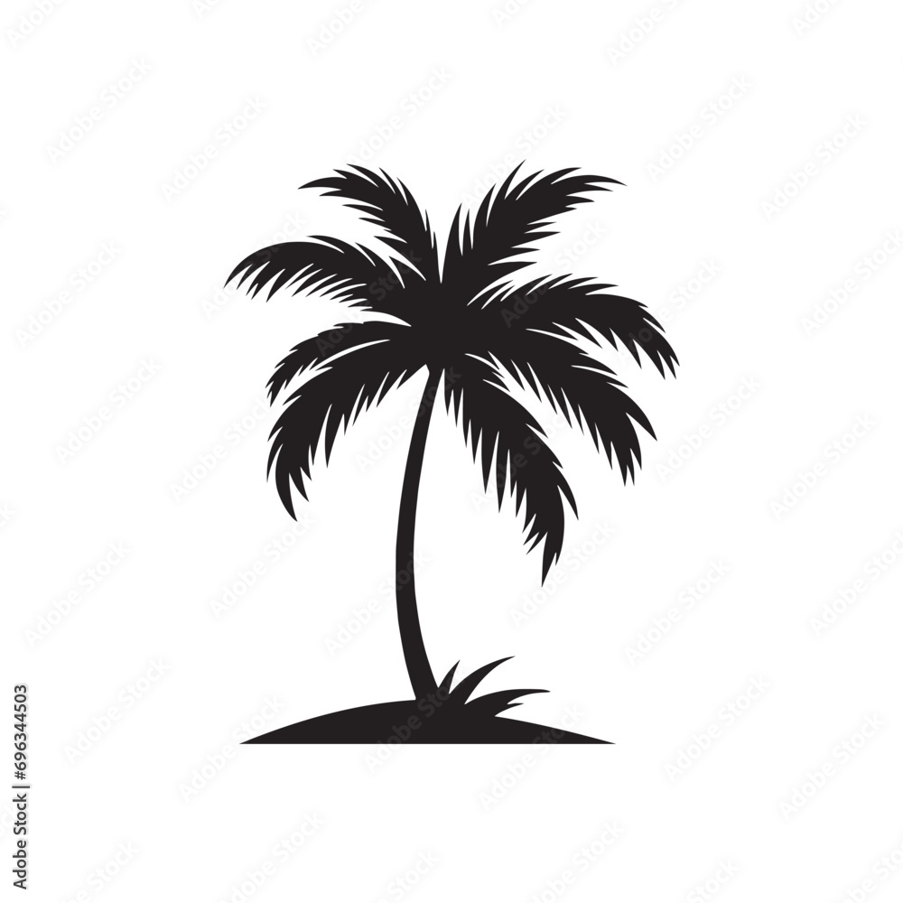 Palm Tree Silhouette: Coastal Inspiration with Silhouetted Palm Trees Against a Vivid Sky - Palm Tree Black Vector

