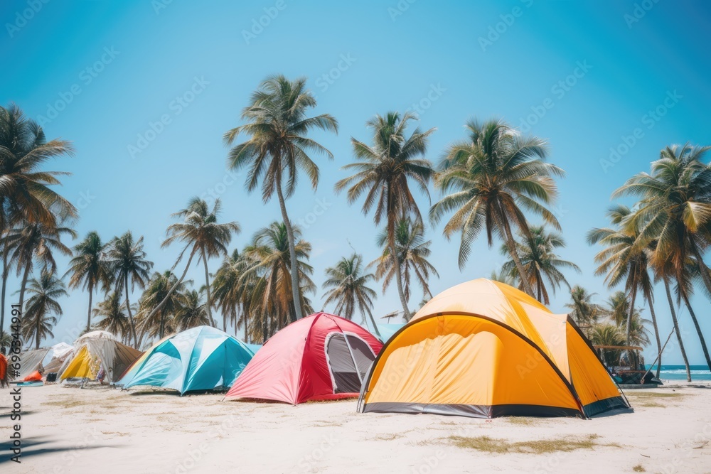 A group of tents sitting on top of a sandy beach