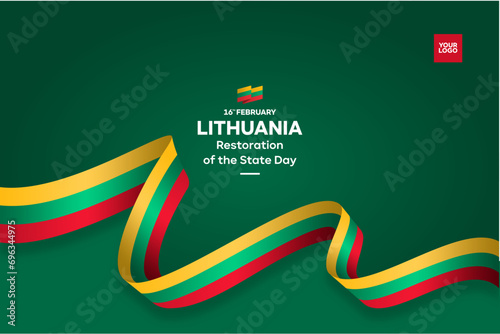 Lithuania restoration of the state day with flag background and 16th February logotype