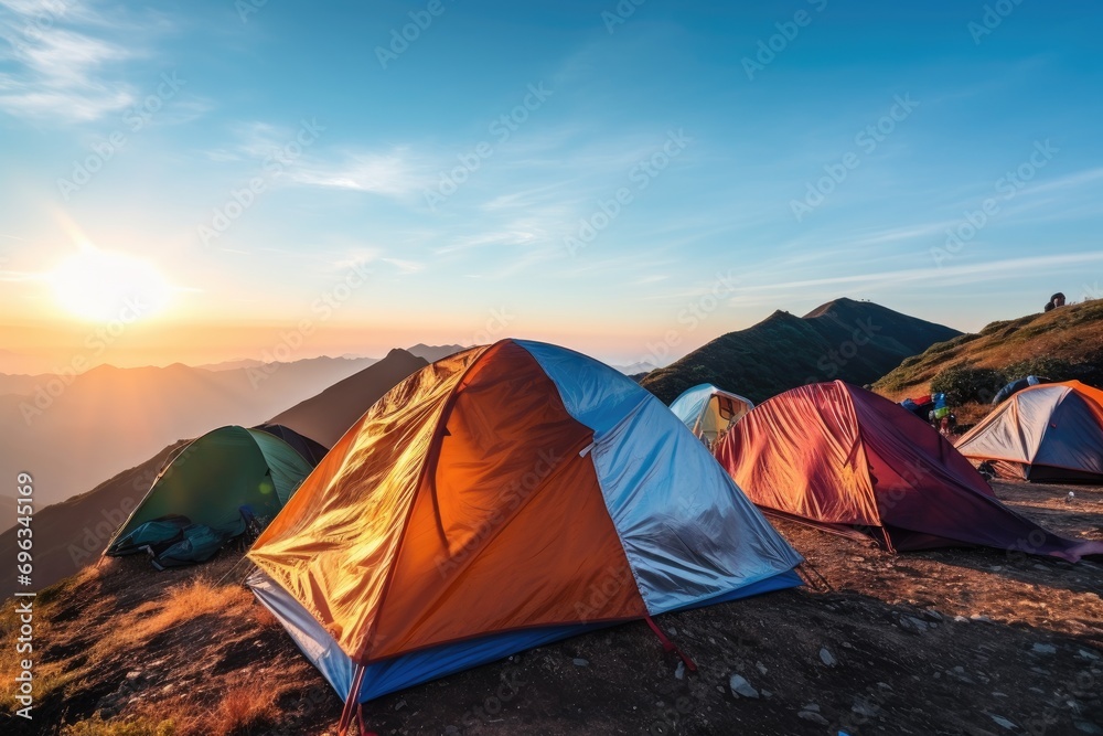 A group of tents sitting on top of a mountain