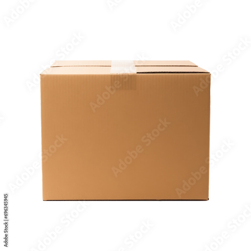 Brown packaging courier box isolated on transparent background © RMedia