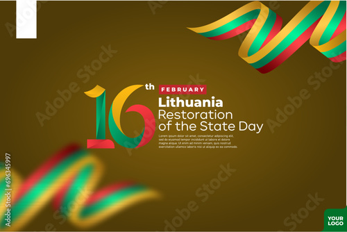 Lithuania restoration of the state day with flag background and 16th February logotype photo