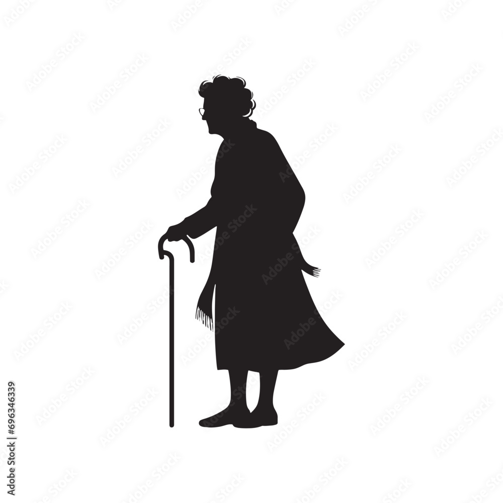 Old Lady Silhouette - Elegant and Timeless Shadow of a Wise Elderly Woman, Symbolizing the Beauty of Aging - Old Lady Black Vector Old Woman Silhouette
