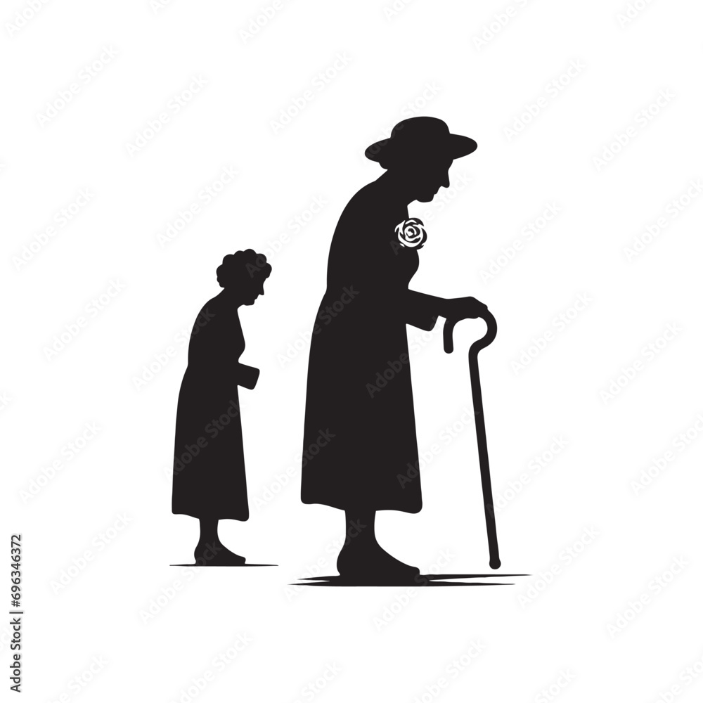 Old Lady Silhouette - Wise and Serene Senior Lady Silhouetted Against a Sunset Sky, Symbolizing Life's Journey - Old Lady Black Vector Old Woman Silhouette
Old Lady Silhouette - Wise and Serene Senior Lady Silhouetted Against a Sunset Sky, Symbolizing Life's Journey - Old Lady Black Vector Old Woman Silhouette