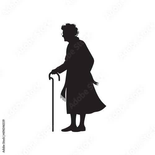 Old Lady Silhouette - Elegant and Timeless Shadow of a Wise Elderly Woman, Symbolizing the Beauty of Aging - Old Lady Black Vector Old Woman Silhouette
