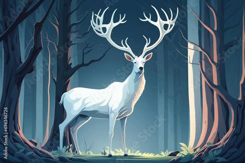 Beautiful white deer in the forest, vector illustration generated by AI