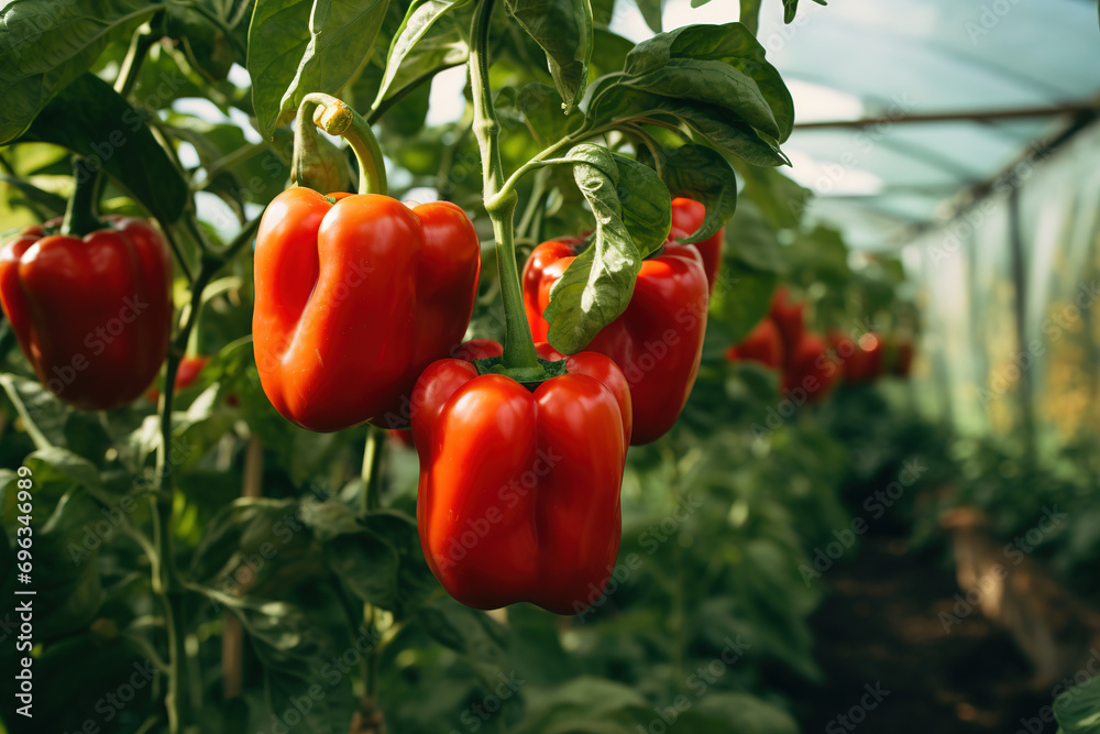 Red bell peppers in a glasshouse Red bell peppers in a glasshouse