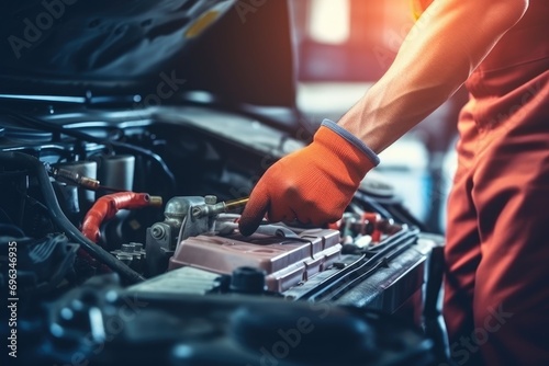 A mechanic working on a car engine