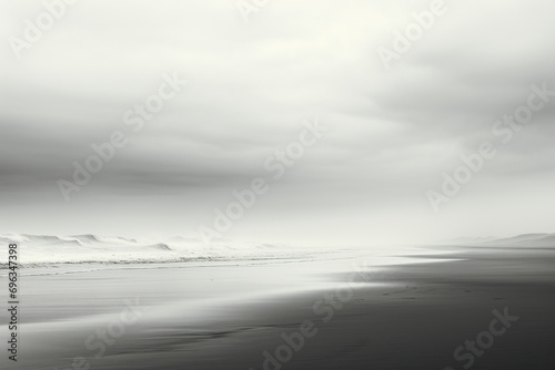 a black and white photo of a cape cod beach, in the style of minimalist abstracts, dutch landscapes, hazy, ethereal minimalism, large canvas sizes, samyang af 14mm photo