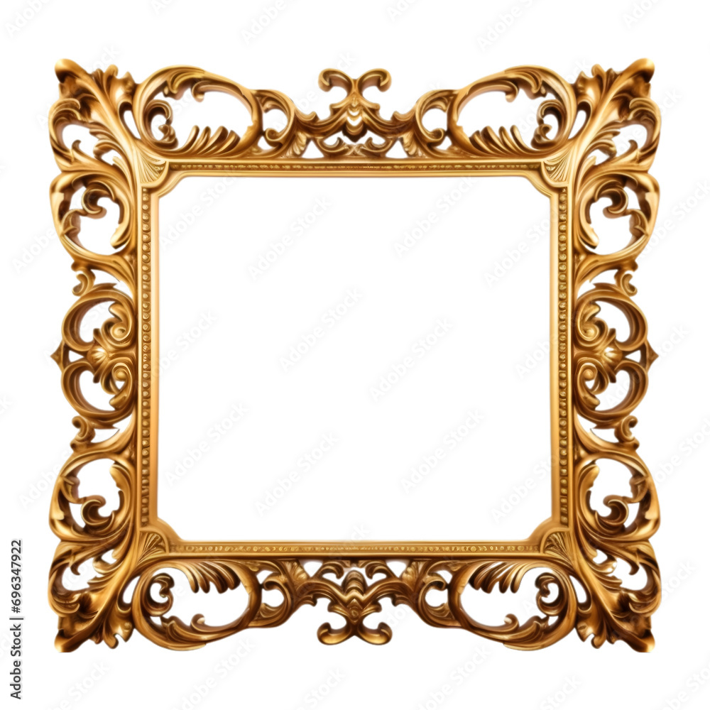 High detailed antique golden frame isolated on transparent background/ Vintage gold decor in baroque style png. Generative Ai High detailed antique golden frame isolated on transparent background/ Vintage gold decor in baroque style png. Generative Ai