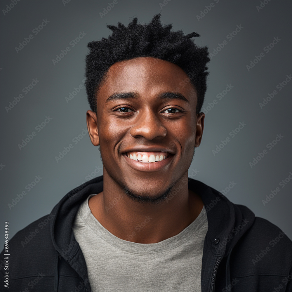 African American man against gray background, ai technology African American man against gray background, ai technology