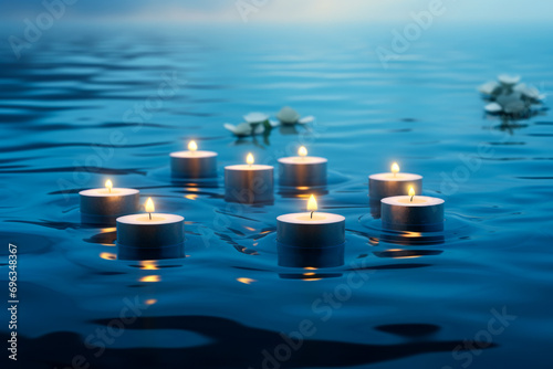 Ritual con velas en el agua. photo