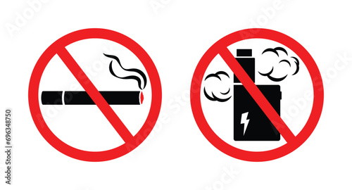Set of no smoking icon vector and no vaping sign vector illustration isolated in white background photo