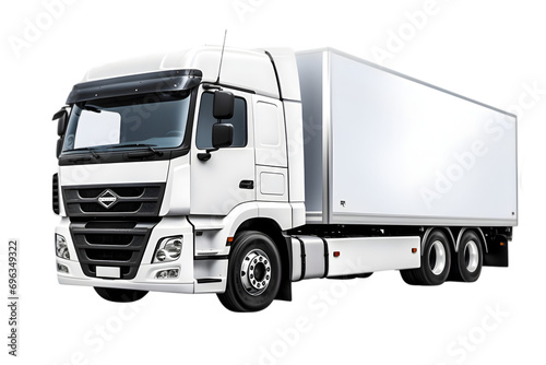 Delivery white trailer truck isolated on transparent background side view, Generative Ai