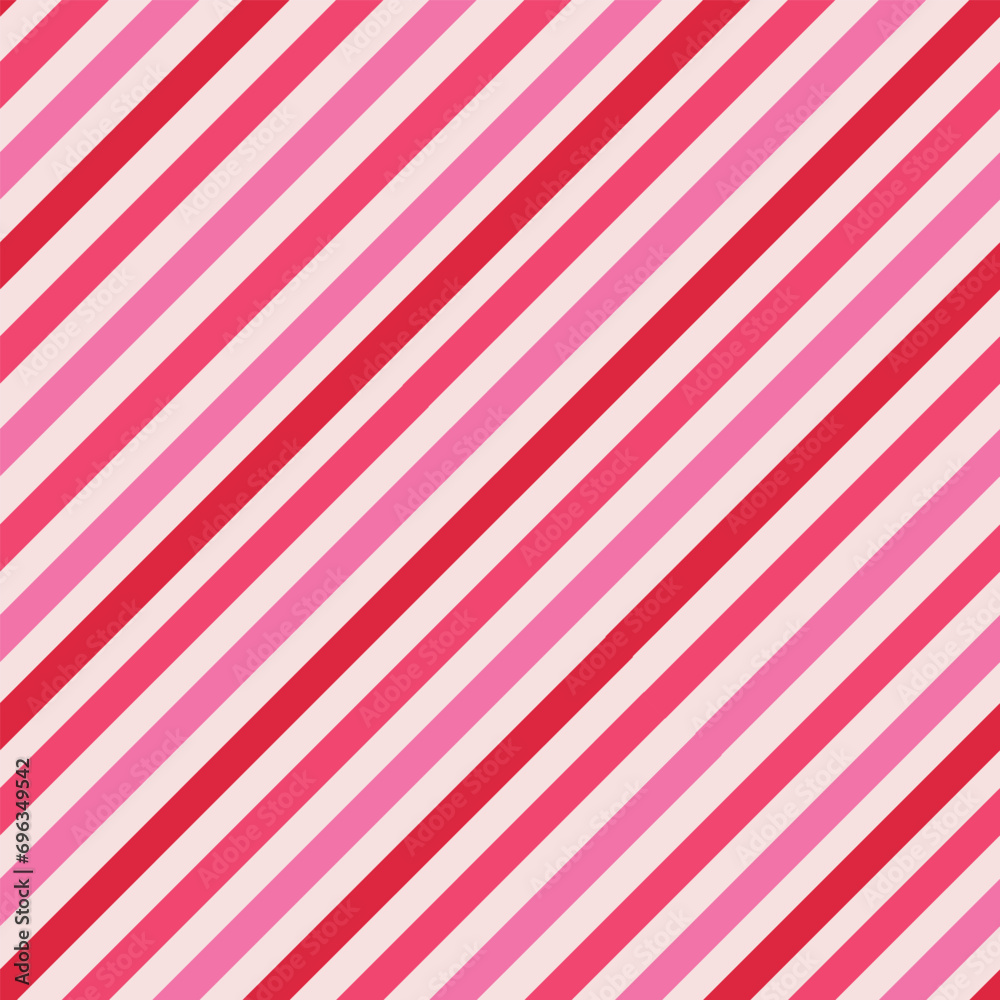 Striped diagonal lines seamless pattern in red, pink and coral. For fabric, textile, wrapping paper and backgrounds 