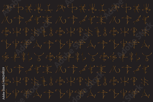 Illustration gradient line of the ancient letters on black background.