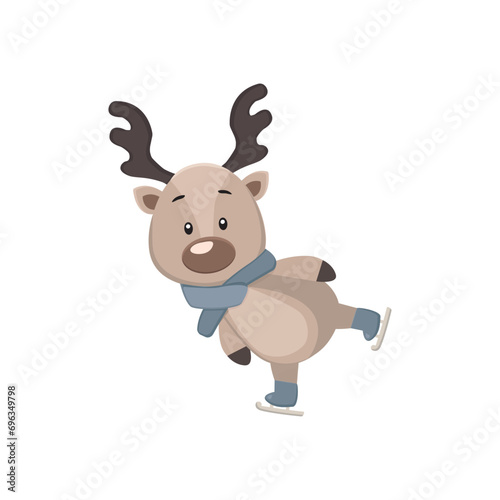cartoon reindeer in a scarf skating vector