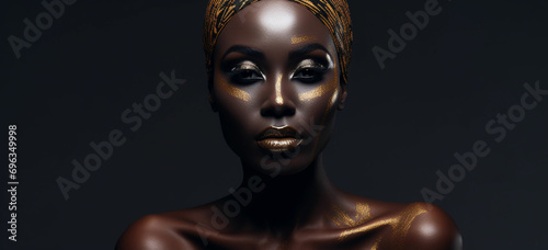 An African woman her jetblack skin high light