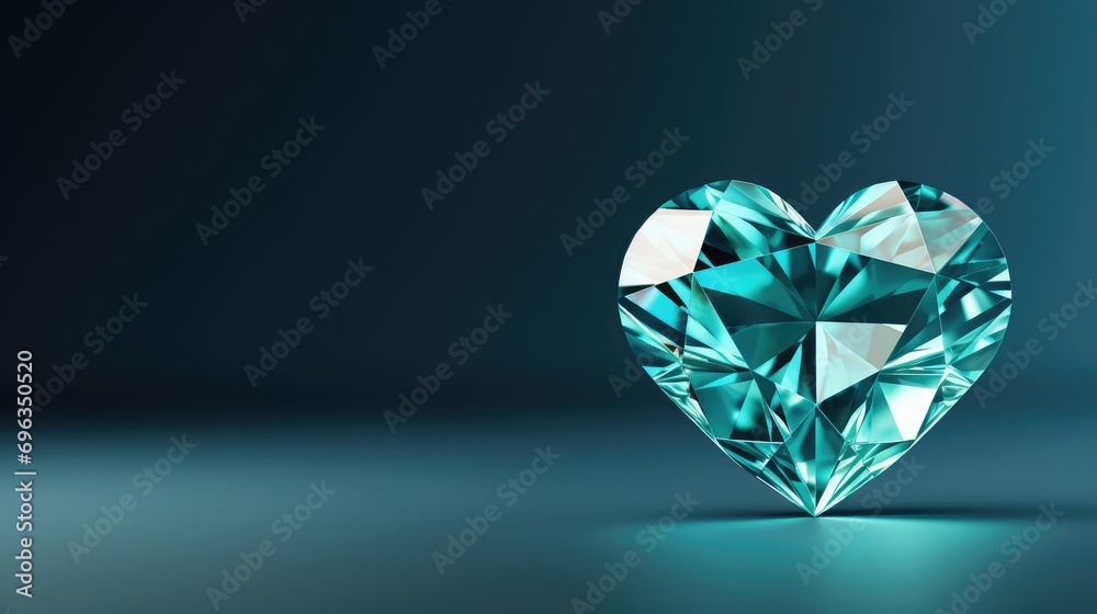 Luxury blue diamond heart jewelry, shiny and wealthy fashion accessory. Mint background. Generative AI - obrazy, fototapety, plakaty 