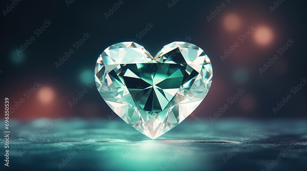 Fototapeta premium Green heart Accessory with Shiny Crystal Reflection. Generative AI