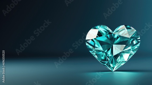 Luxury blue diamond heart jewelry, shiny and wealthy fashion accessory. Mint background. Generative AI