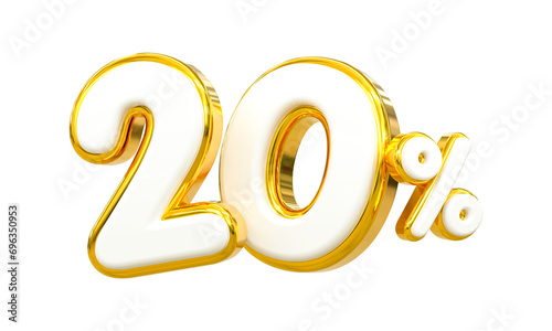 3d rendering of golden 20 percent discount Number for your unique selling poster banner ads Party or birthday design