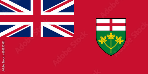 Flag of Ontario Province (Canada, North America) Union Jack or Union Flag on a red background