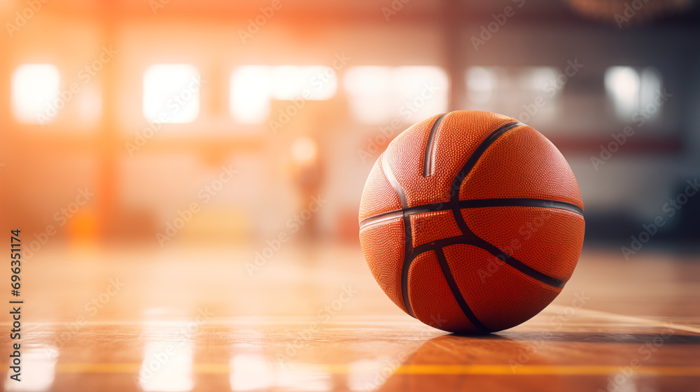 Basketball on a Light Background in the Basketball Court Basketball on a Light Background in the Basketball Court