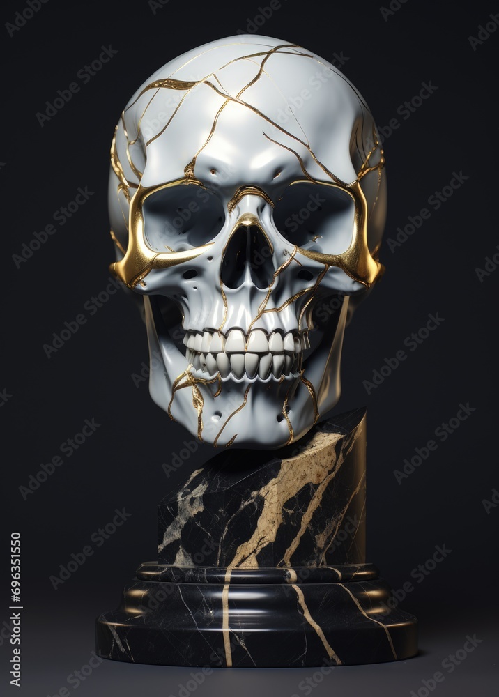 Chic allure: unveiling contemporary elegance of stylish skull with gold plating, modern luxurious decorative accent merging edgy design opulent glamour in a unique and fashion-forward statement piece. Chic allure: unveiling contemporary elegance of stylish skull with gold plating, modern luxurious decorative accent merging edgy design opulent glamour in a unique and fashion-forward statement piece.