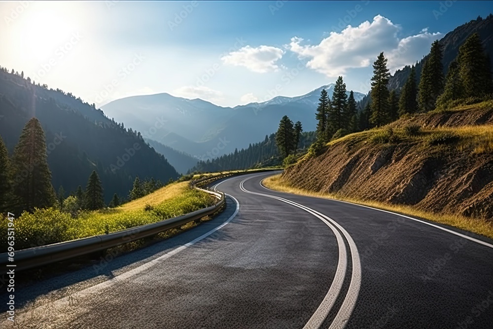 Scenic road trip through nature. Asphalt highway winds picturesque ...