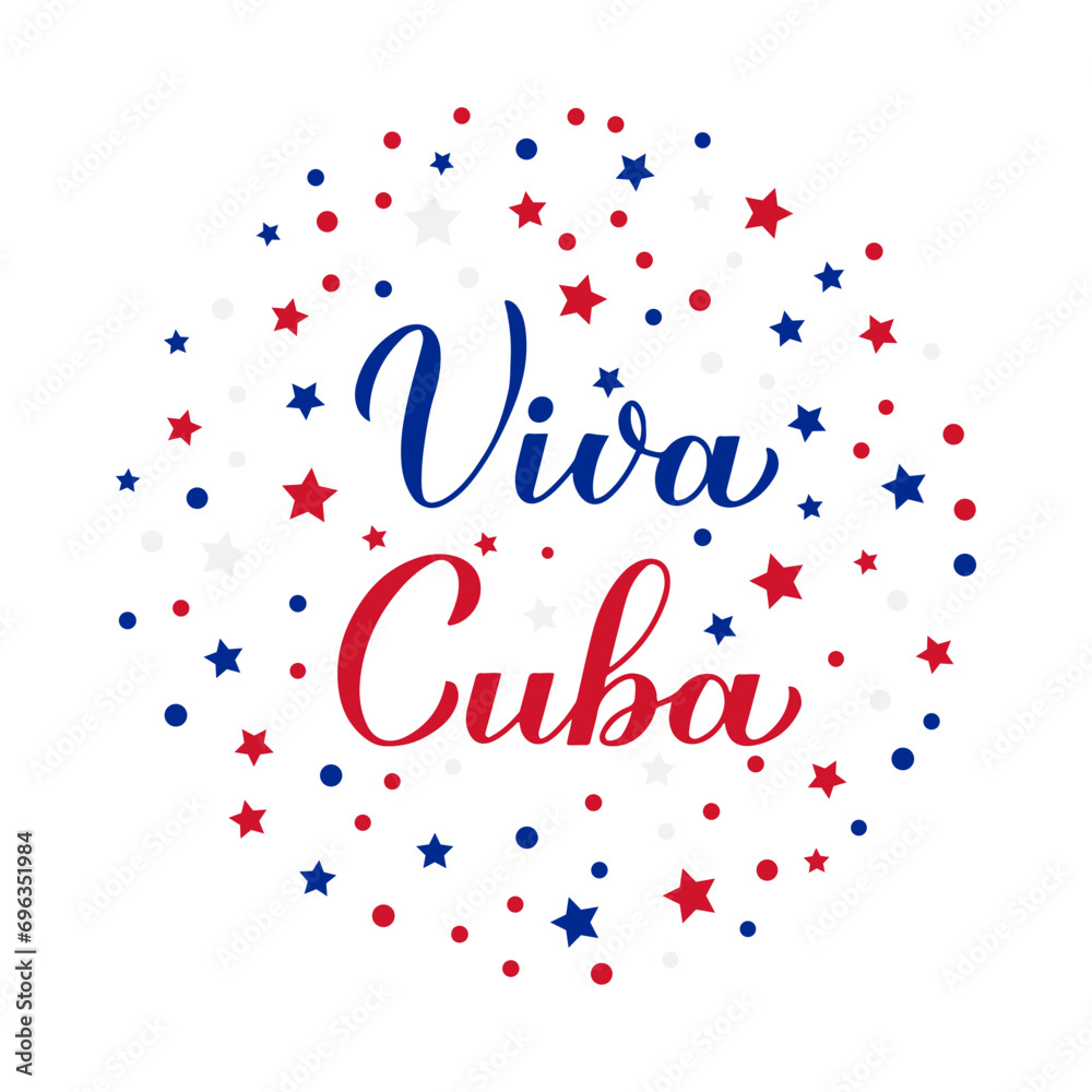 Viva Cuba – Glory to Cuba in Spanish. Calligraphy hand lettering for Cuban Revolution Day celebrate on January 1. Vector template for typography poster, banner, greeting card, flyer, etc.