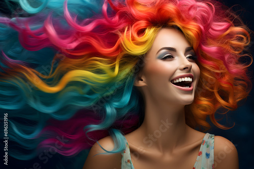 Farbenvielfalt der Schönheit: Porträt einer schönen Frau mit buntem Haar für individuellen Stil © Seegraphie