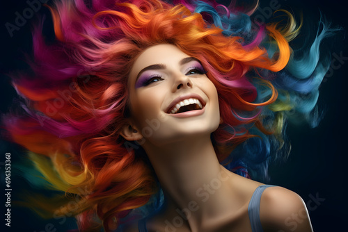 Farbenvielfalt der Schönheit: Porträt einer schönen Frau mit buntem Haar für individuellen Stil